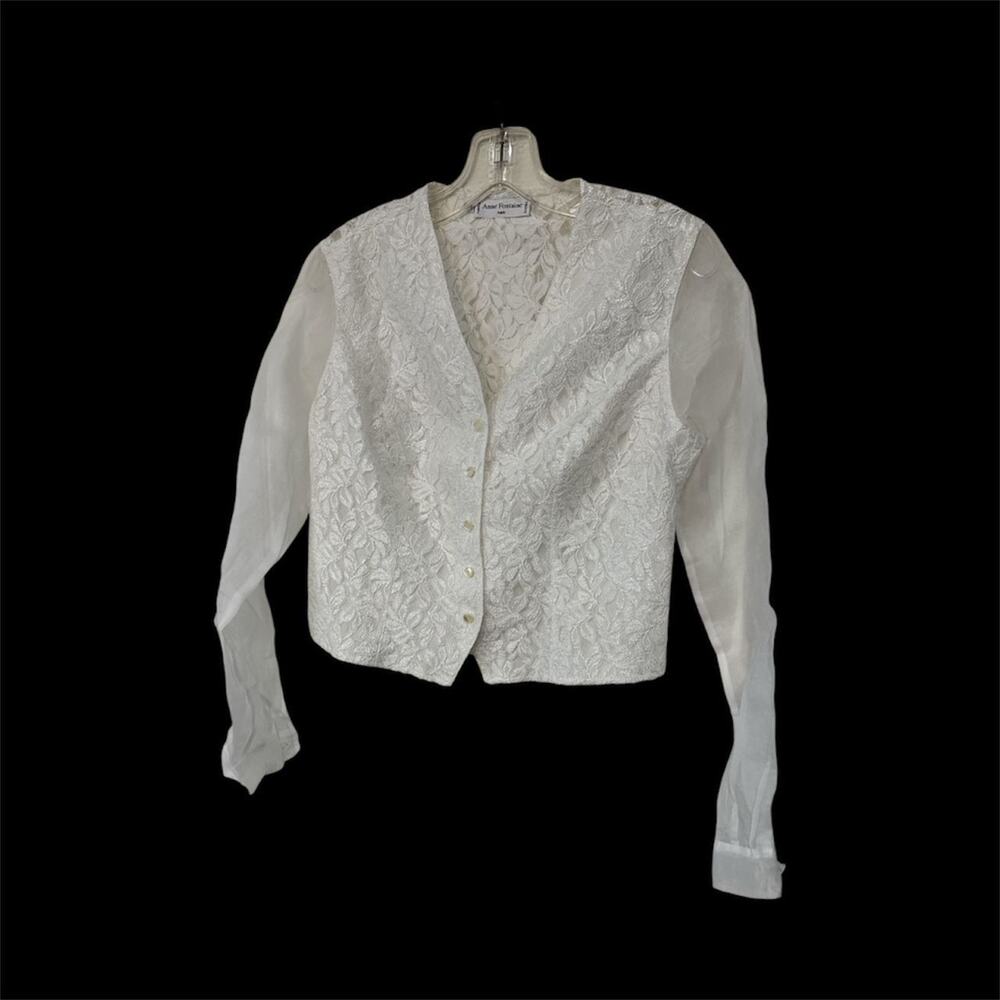 NEW Anne Fontaine Paris Embroidery Lace SHEER CROP Blouse SZ 10/12 (3)